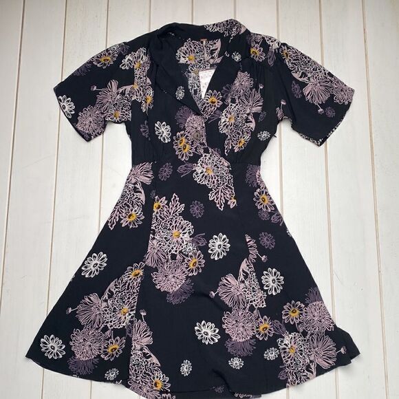 NWT Free People Floral Blue Hawaii Dress in Black - Picture 7 of 12
